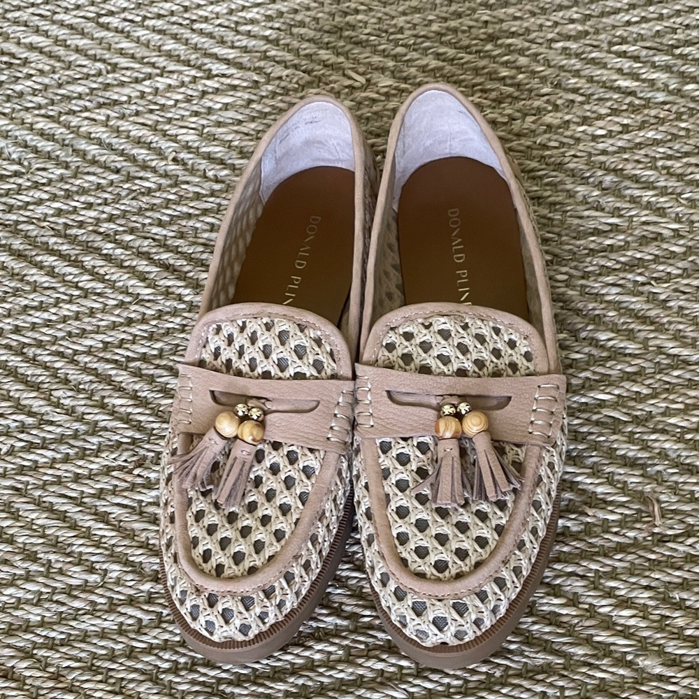 Donald J. Pliner Taupe Woven Tassel Loafers